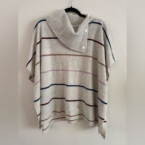 InCashmere Cowl Neck Sweater Poncho|100% cashmere|Gray Multicolor Stripes| Med